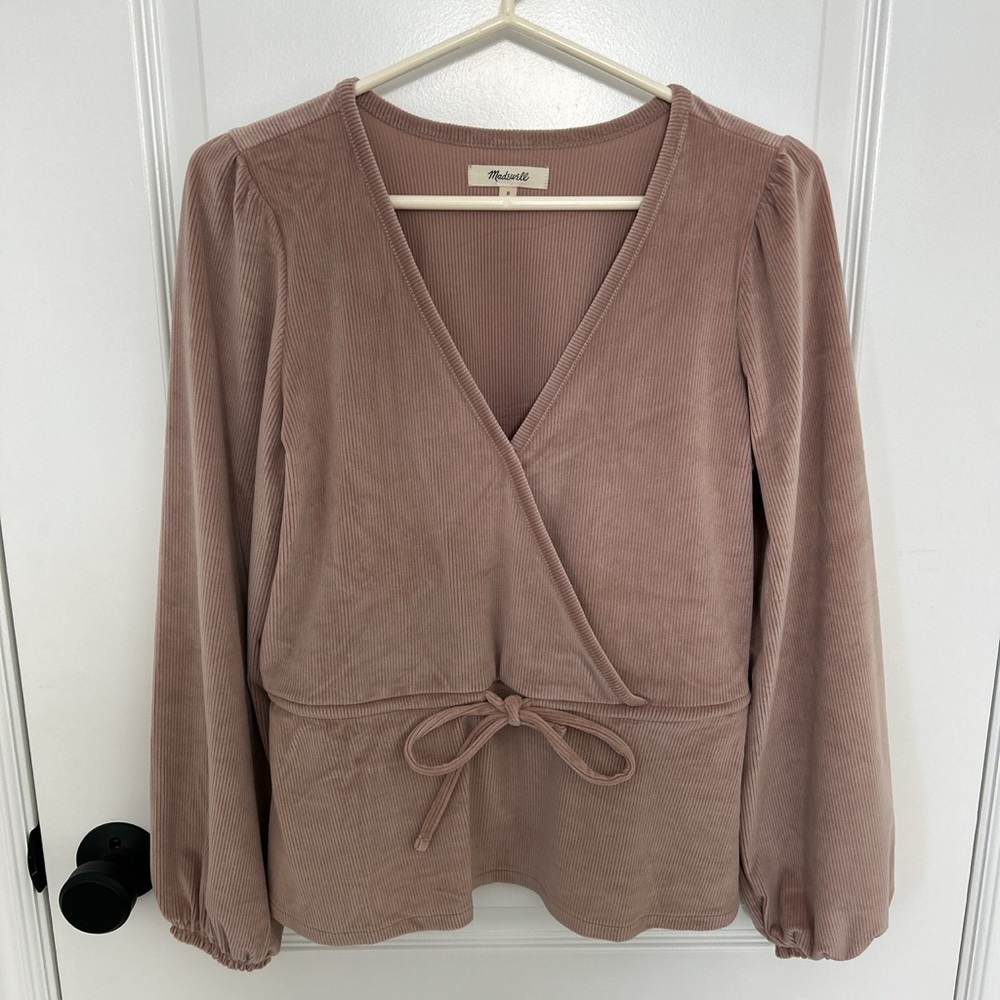 Madewell Mauve Wrap-Front Corduroy Top